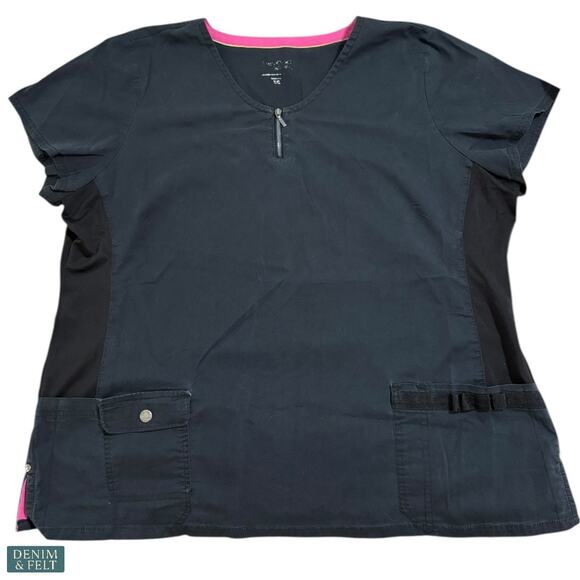 Beyond Scrubs Black & Pink Zip V-Neck Top + Drawstring Pants Set PXL/XXL - Picture 2 of 16